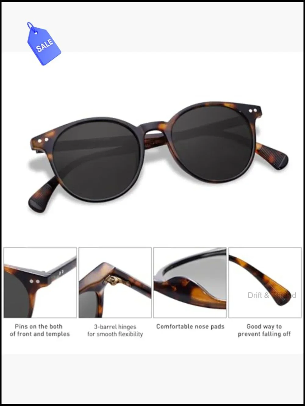 Vintage Round Polarized Sunglasses UV400 Lightweight Unisex